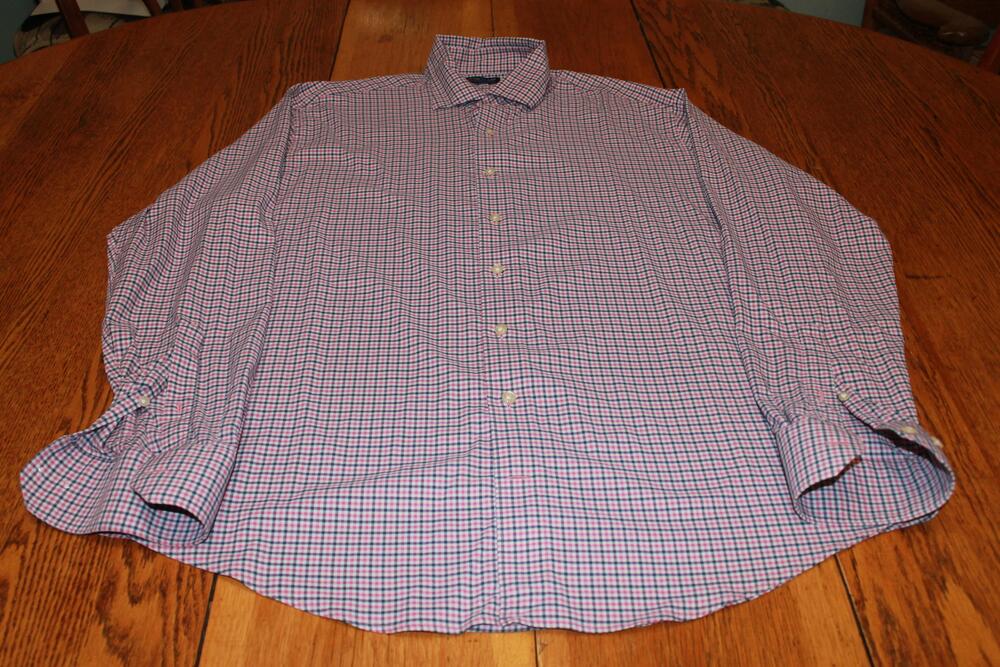 Peter Millar Shirt Mens XL Red Blue Plaid Crown Crafted Button Down Dress Casual